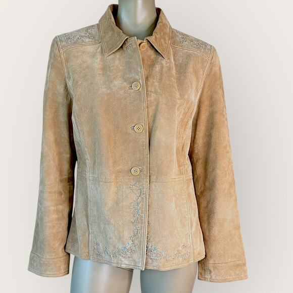 Brandon Thomas Vintage Suede Leather Button Up Jacket Western Women Size M Tan - Picture 1 of 15